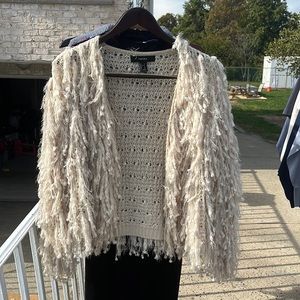 Shaggy cardigan sweater. Size small. Cream color.